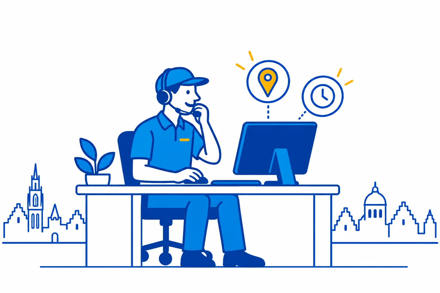 Illustratie van een SlotenExpert-medewerker die de aanvraag en adresgegevens registreert.